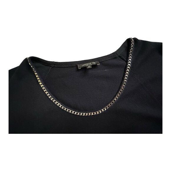 Lafayette 148 New York Black Stretch Short Sleeve Metal Neck Size Medium - Picture 7 of 15